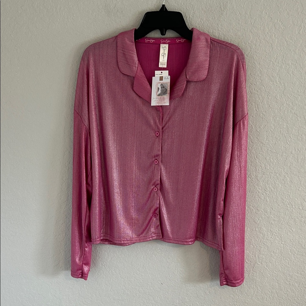 Shimmery Pink Button-Up PJ TOP